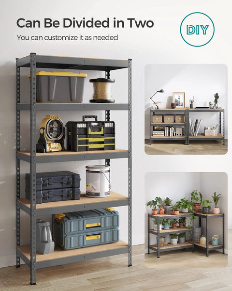 Hella Sturdy Five Tier Storage Shelves Heavy Duty Adjustable Metal Rack No Sweat Boltless Assembly Rock Solid Design Top Shelf Organization For Garages Basements Holds Thousands Of Pounds Gray And Beige