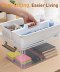 17 Quart Clear Plastic Storage Bins With Four Compartment Removable Tray, Stackable Latching Box In Use