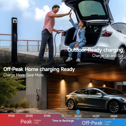 Ready To Roll Tesla Charger And Electric Vehicle Wall Plate Level 1 And 2 Portable Ev Plug 5 Meter Wire 16 Amp 3.6Kw Adjustable Juice With Standard Nema Outlets For Your Daily Driver, showing charging setup with family.