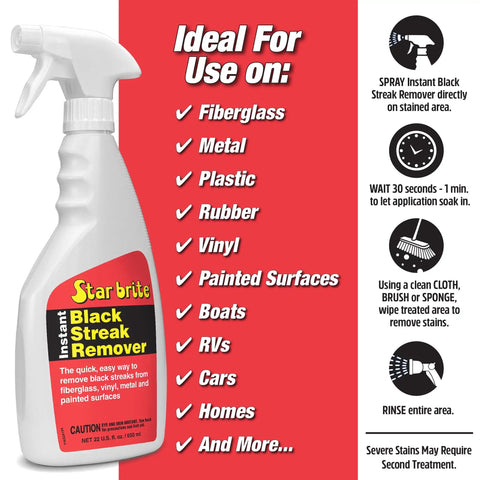 Instant Black Streak Remover Spray For Boats, RVs, Campers And More Quick No Scrub Streak Eliminator Safe On Fiberglass, Metal, Plastic And Painted Surfaces 22 Oz white spray bottle