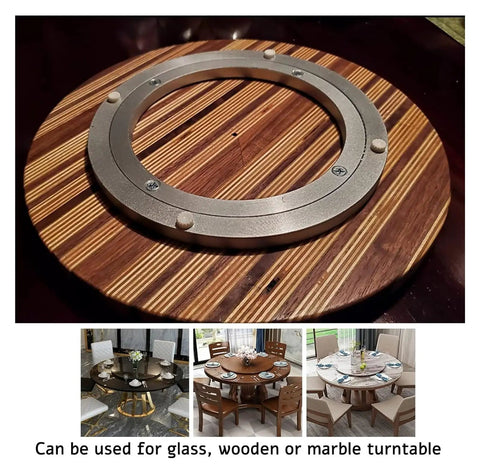 360 Degree Rotating Table Base Bearing With Smooth Swivel For Kitchen Dining Lazy Susan Heavy Duty Ball Bearing Built To Last 12 Inch Aluminum Alloy Construction on wooden surface