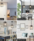 Height Adjustable Black Iron Cage Farmhouse Pendant Light With Clear Glass Shade For Kitchen Island Dining Room