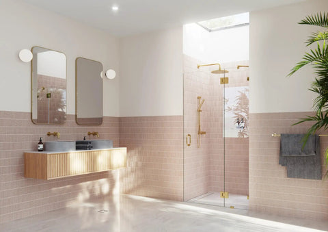 Frameless Shower Door Hinge With EnduroShield Glass Coating, Polished Brass Finish, 78 In By 43.75 In, Heavy-Duty Glass Enclosure Hardware for a Sleek, Leak-Free Shower