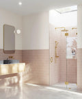 Frameless Shower Door Hinge With Enduroshield Glass Coating, 78 x 40.75 Inch Enclosure, Polished Brass Finish, Heavy Duty Shower Hardware For Modern Bathrooms, Easy Install For Glass Doors in a modern bathroom