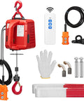 VIVOHOME red 3-in-1 electric hoist winch with hook, wire rope and wireless remote control