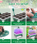 Step-by-step setup of Five Pack Sixty Cell Seedling Trays With Grow Light Kit Indoor Seed Starting Starter Set For Veggies Herbs And Flowers