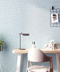 Light Blue Faux Grasscloth Peel And Stick Wallpaper 15.7x120 Inches Self Adhesive Contact Paper With Textured Fabric Look in home office
