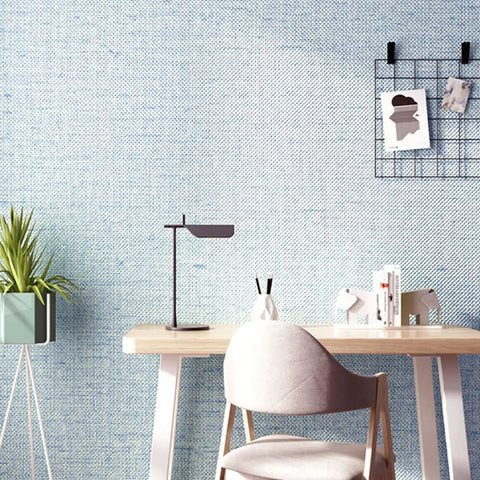 Light Blue Faux Grasscloth Peel And Stick Wallpaper 15.7x120 Inches Self Adhesive Contact Paper With Textured Fabric Look in home office