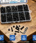 1020 Piece Black Nuts and Bolts Set with 21 Sizes M2 M3 M4 M5 Phillips Flat Head Screws Nuts Washers in box