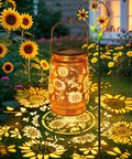 Solar Lanterns Outdoor Hanging Lights Waterproof For Yard Patio Porch Garden LED Decoration With Shepherd Hook Sunflower Pattern Cozy Warm Glow For Nighttime Ambiance Perfect Gift For Women Mom Grandma