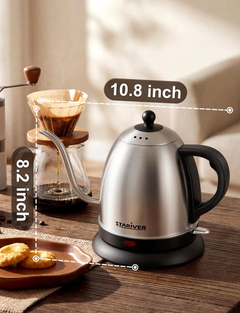 Gooseneck Electric Kettle 1L Stainless Steel Pour Over Teapot For Coffee And Tea BPA Free Fast Heating Auto Shut Off Boil Dry Protection Easy Pour Precision Pro Grade on a countertop