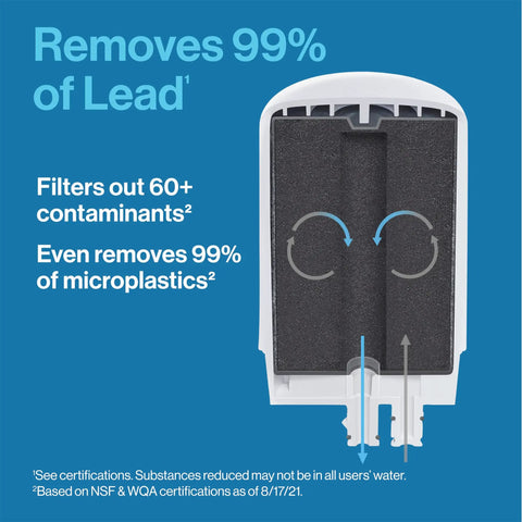 Tap Water Filter Replacement For Faucets - Easy One-Click Filter Change, BPA Free, Chrome Finish, interior filter design displayed.