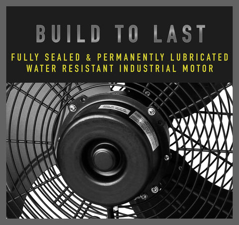 Close-up of motor in Beefed Up 18 Inch Wall Mount Fan With 6360 CFM 3 Speed Industrial Grade Weatherproof Indoor Outdoor Cooling