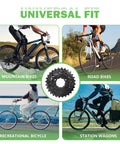 7 Speed Bike Cassette CS-HG200 12-28T Sprocket For Mountain And Folding Bikes With Anti Chain Drop Design shown with bike types