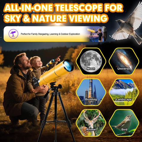 80mm Aperture 500mm Refractor Telescope For Adults And Kids With Fully Multi Coated Optics Easy Setup Bright Clear Views on tripod