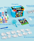 Glow In The Dark Water Gel Kit For Kids With Ten Gels Twelve Sea Creature Molds Preserving Bottle And Sparkle Gels For A DIY STEM Arts And Crafts Fun Toy Set displayed with contents.