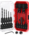 Woodworking Countersink Drill Bit Set 15 Piece Kit With M2 Cobalt HSS Tapered Bits Quick Change Quarter Inch Hex Depth Stop Collars