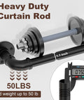 Beefy Black Curtain Rods For Windows 66 To 120 Inches, 1 Inch Rustic Pipe, adjustable, industrial design with weight capacity shown
