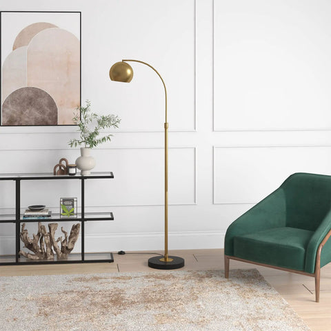 Arc Floor Lamp In Brass And Blackened Bronze For Living Room Bedroom Office And Dining Areas With Adjustable Head Two Tone Modern Pharmacy Style Eye Catching Minimalist Lighting Upgrade