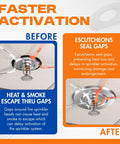 Chrome Extension Trim Ring For Recessed Fire Sprinkler Escutcheons sealing gaps to improve heat and smoke activation, showing before and after.