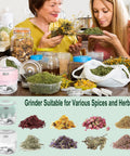 Handy 3.5 Inch Electric Herb Grinder With Brush And Scoop Cordless Usb Rechargeable Food Chopper For Spices Garlic Bpa Free, herbs being prepared