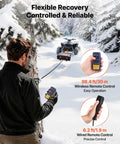 Beefy Portable 4500 Lbs 12V DC Electric Winch With Synthetic Rope Wireless And Wired Remotes Box Style Recovery Kit With Fairlead Clevis Hook And Straps For ATV UTV Off Road Pulling on ATV in snow