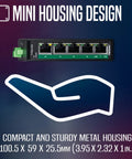 Industrial 5 Port Gigabit PoE Plus DIN Rail Mini Switch with 4 PoE Plus Ports and 1 Gigabit Port, 90W PoE budget, compact design