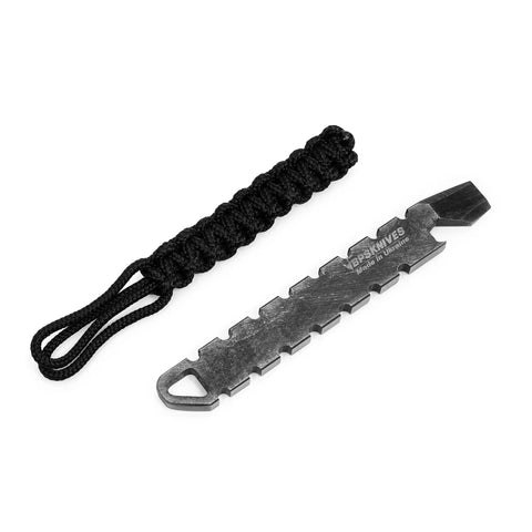 Tactical EDC Pry Bar For Survival And Everyday Carry Three Point Eight Inch Multitool With Non Slip Handle shown with black cord