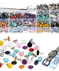Colorful Leather Rivets Kit 380 Sets 8mm And 8x10mm 8x7mm Silver Double Cap Rivets With Tool DIY Kit with colorful rivets in box