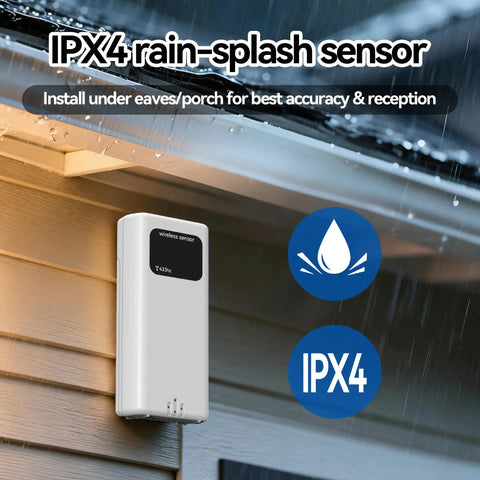 Wireless Indoor Outdoor Thermometer Hygrometer With Outdoor Sensor mounted under porch for rain protection
