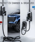 Tough As Nails Wall Mount EV Charger Holder And Cable Organizer Set With Adjustable Nozzle Holster Dock For SAE J1772 displaying organized cables.