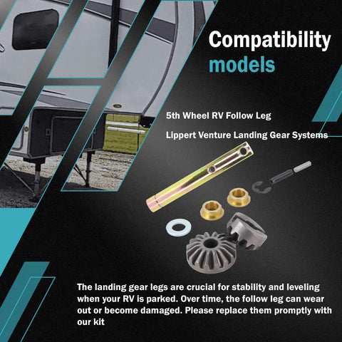 Power Landing Gear Repair Kit For 5th Wheel RV Follow Leg Replacement with parts and compatibility details