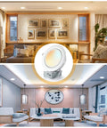 Living room with Six Inch LED Recessed Lighting Kit, Junction Box, Gimbal Downlights 5CCT Selectable, dimmable, pack of 6.