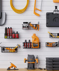 Heavy Duty Slatwall Baskets 6 Pack Black Multi Size Storage Organizer For Garage And Workshop Stackable And Space Saving Caddies