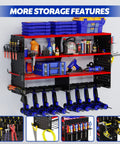Power Tool Organizer Wall Mount, 4 Tier Heavy Duty Metal Storage Rack For Garage Shop Shed, 8 Drill Holders And Screwdriver Holder