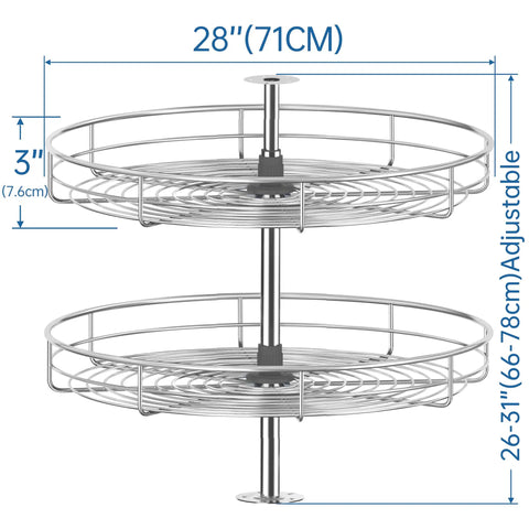 28 Inch Chrome Corner Cabinet Lazy Susan Full Circle Rotating Rack For Corner Base Kitchen Easy Reach Replacement Shelves