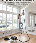 Heavy Duty Handheld Steam Cleaner With 2500W Power And 4.5 Bar Pressure Heats Instantly for accessing high areas with long steam hose.