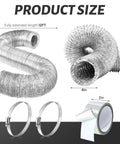 4 Inch By 12 Foot Flexible Aluminum Foil Dryer Vent Hose Kit With Stainless Steel Clamps And Aluminum Tape For Dryer Exhaust Ducting HVAC Venting Heating And Cooling Systems shown with product dimensions.