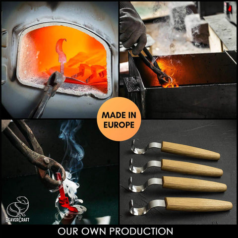 High Carbon Steel Right Handed Hook Knife For Wood Carving Spoon Gouging With Killer Sharp Edge Rugged Oak Handle Pro Whittling Tool For Bowls And Weekend Projects being crafted in Europe.