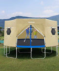 16 Foot Trampoline Tent Cover For Round Trampolines With 6 Straight Poles Or W Shape Legs, kids playing inside enclosure