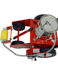 No Sweat Line Painting Machine With Four Inch Roller Kit Lightweight Foldable Build For Parking Lots Warehouses And Pickleball Courts Smooth Sailing Cleanup Made In Usa top view of red striping unit with canister and rollers