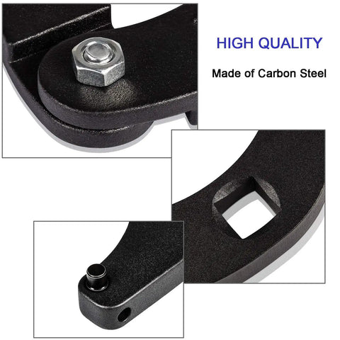 Close-up of carbon steel Adjustable Gland Nut Wrench For Hydraulic Cylinders On Farm And Construction Equipment.