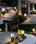 Heavy Duty Outdoor Path Light 15.75 Inches Modern Landscape Bollard with 3000K Warm Glow illuminating garden pathways at night.