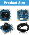 Dimensions and components of 8MP USB Camera Module With 180 Degree Fisheye Lens For Machine Vision And Industrial Automation Ultra Wide Angle Webcam With Wide Field Of View For Linux Windows Android Mac OS Compact Security Web Camera For DIY Projects, including 1m USB cable.