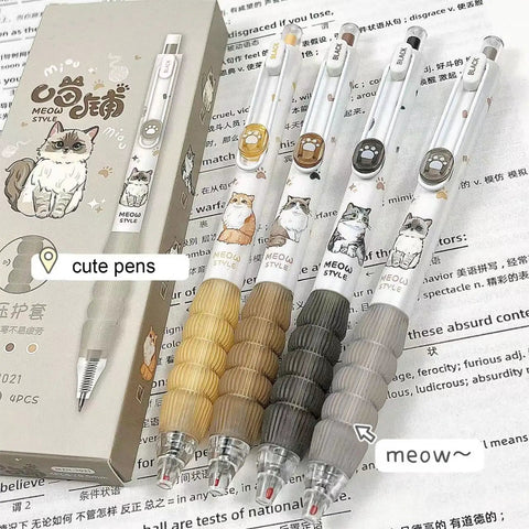 Four Pack Cute Cat Gel Pens Retractable 0.5mm Black Ink Writing Pens For Girls Women Boys Kawaii Aesthetic Cartoon Pens For School Office Smooth Glide Cat Paw Design Perfect Gift Set For Note Taking.