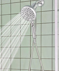 Detachable Round Handheld Shower Head With Magnetix Docking System Chrome Finish 60 Inch Hose Infiniti Dial spraying water