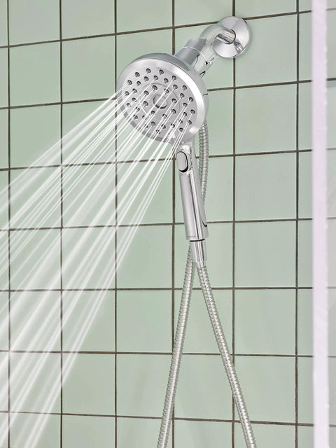 Detachable Round Handheld Shower Head With Magnetix Docking System Chrome Finish 60 Inch Hose Infiniti Dial spraying water