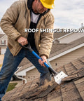 Legit Heavy Duty Two In One Roof Shingle Removal Shovel With Built In Nail Puller Comb And Short D Handle Made From Tough Carbon Steel To Make Your Reroofing Jobs Hella Easier used for removing shingles from a roof.