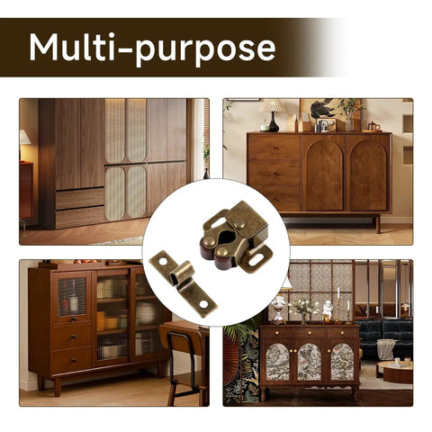 Six Pack Cabinet Door Latches With Screws, Bronze Finish Double Roller Catch Hardware for cabinets in various settings