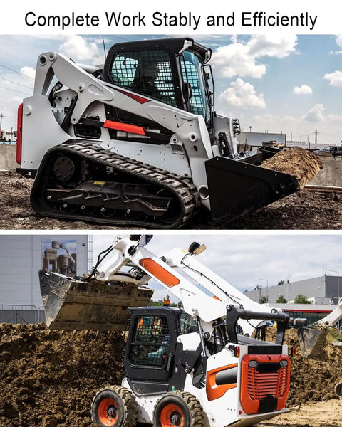 Skid steer loaders in action showcasing solenoid valve coil and hydraulic spool valve stem element for fluid control